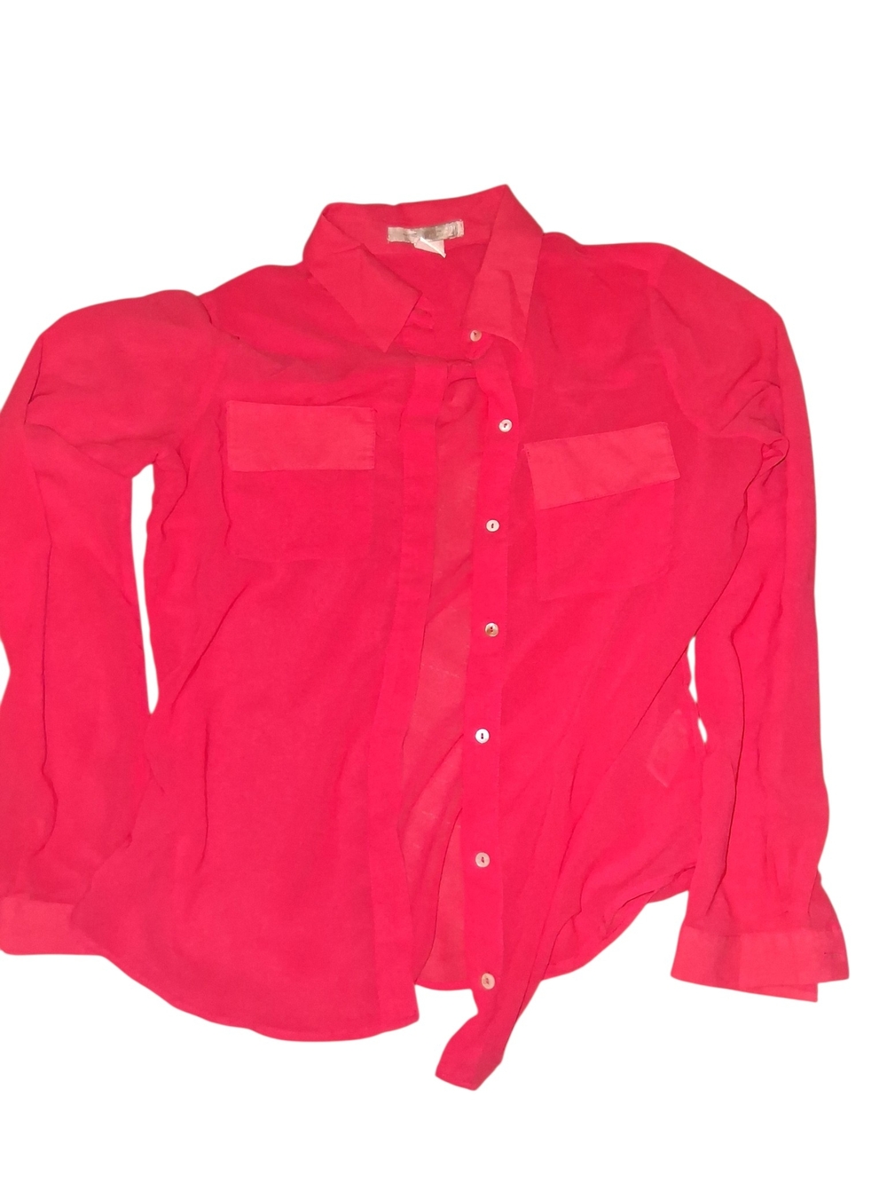 Neon Pink Sheer Button-Up Blouse